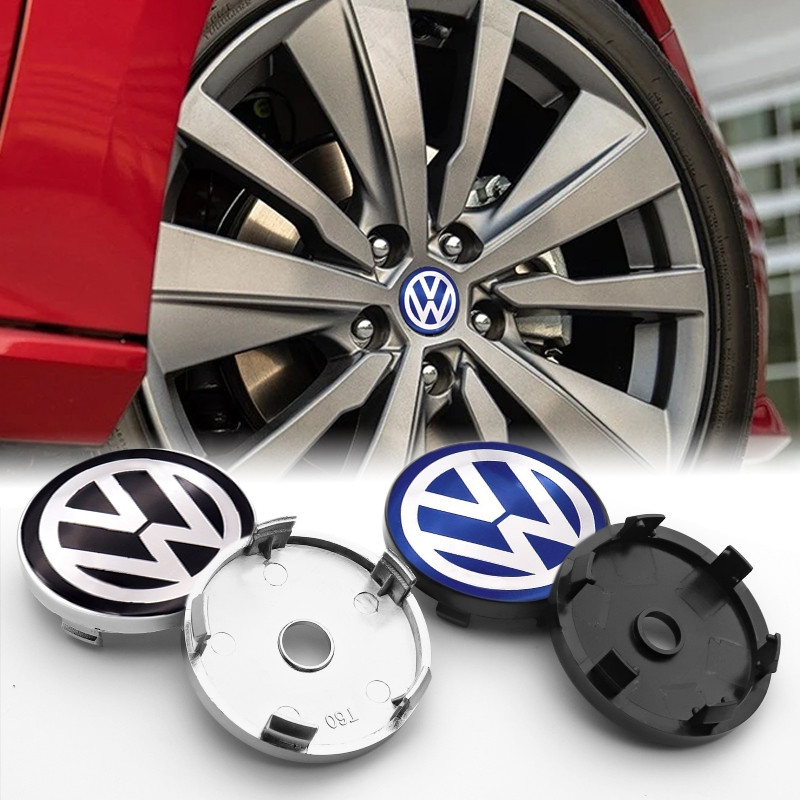 Conjunto de 4 peças de calotas de roda estilo automotivo de 60mm com logotipo, adequado para Volkswagen GTI R-Line Polo