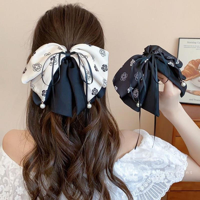 Presilha de Cabelo Decorativa Vintage com Laço Xadrez para Coque na Parte de Trás da Cabeça, Presilha Tipo Tubarão, Novo