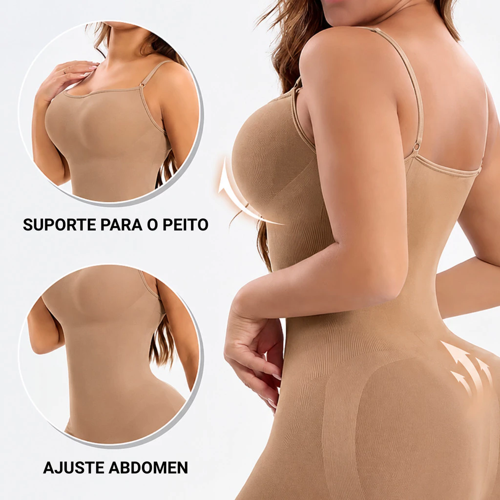 Body Macaquinho Modelador Bege Sem Costura Reduz Barriga Levanta Bumbum Com Bojo — imagem 1