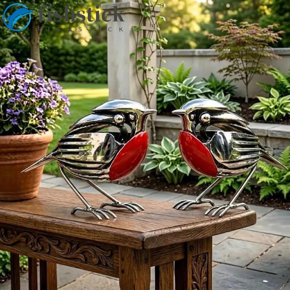 Escultura De Pássaro FISHSTICKA Robin , Estátua De Metal De Sucata Artesanal Vermelha Rústica , Ecológica