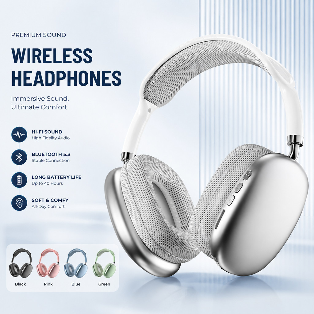Fone Bluetooth Sem Fio P9 TWS Macaron Headphone Dobrável com Som Estéreo