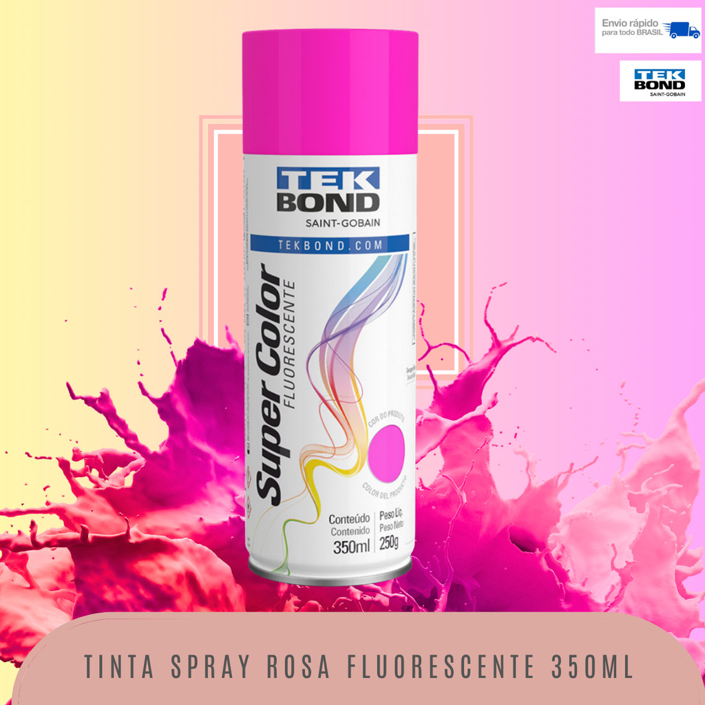 Tinta Spray Aerossol 350ml/250g Tekbond Fluorescente Cor a Escolher Rosa Verde A