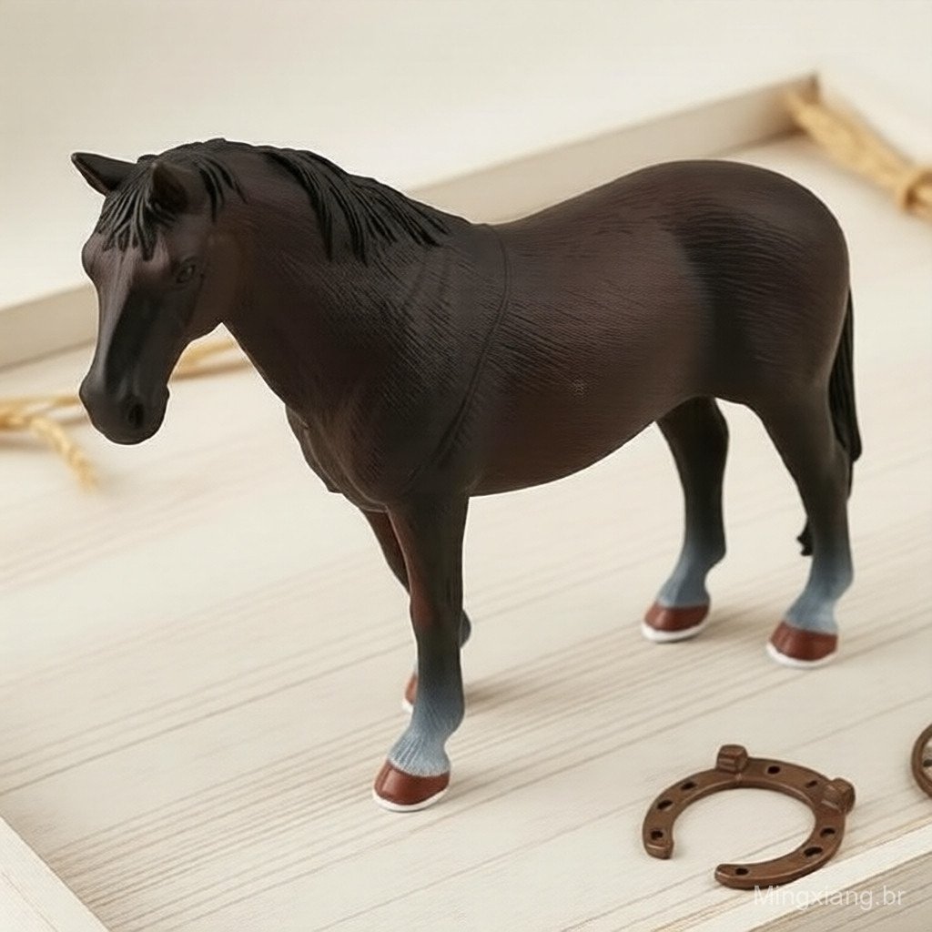 Miniatura de Animal de Fazenda em Plástico Oco, Modelo de Cavalo Simulado, Brinquedo de Ação