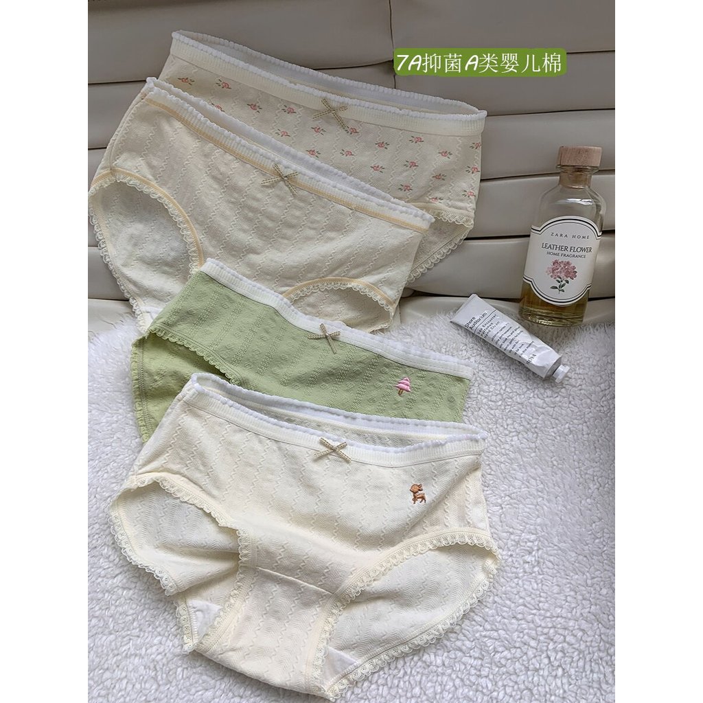 Classe A Bebê Algodão Doce Arco Floral Cueca Meninas Puro Algodão Cintura Média 7A Antibacteriano Respirável Cuecas de E