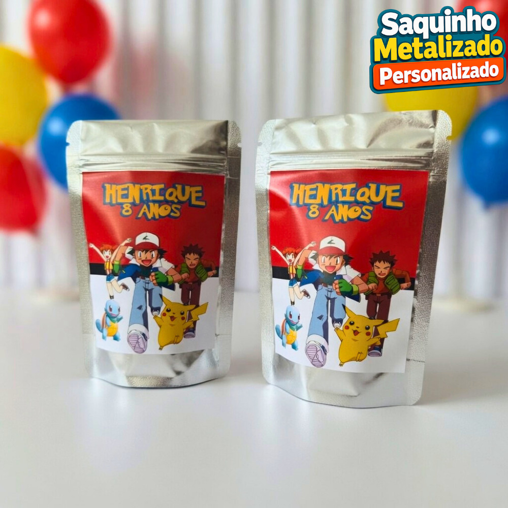 Saquinho Metalizado Pokémon Personalizado / Lembrancinha de Festa /Aniversário