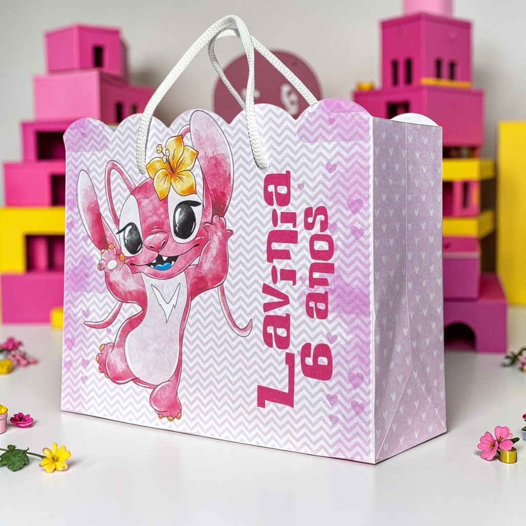 Sacolinha Surpresa Personalizada Angel (Pegue e Monte) Lembrancinha Festa Infantil Nome e Idade Aniversário