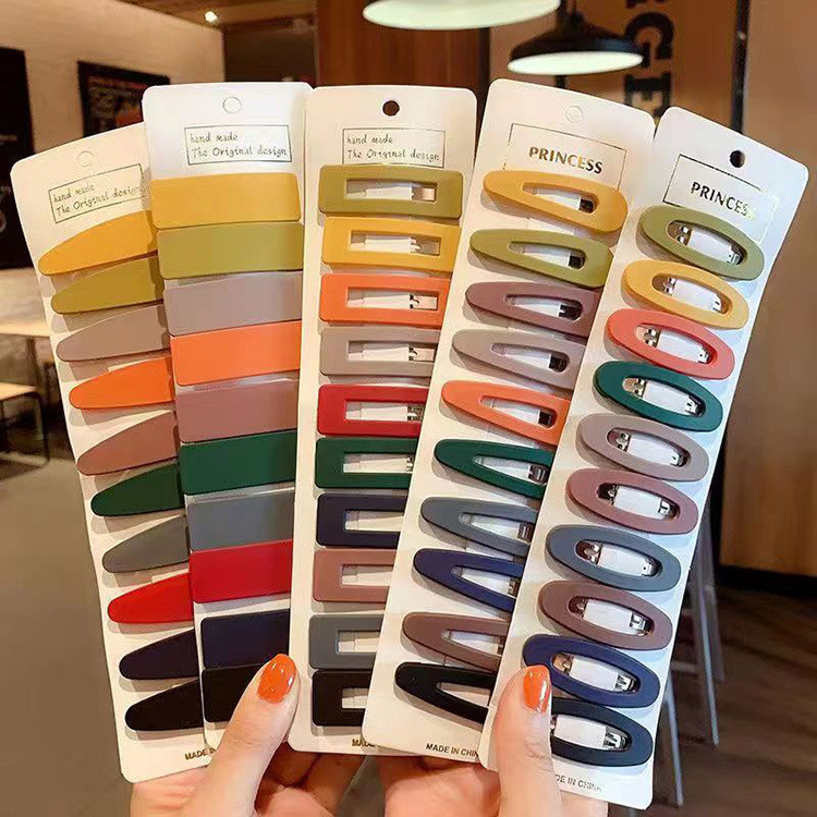 Macaron Multicolorido Fosco Conjunto De Grampo De Cabelo Simples Snap Barrette Bobby Pin Sólido Geométrico Lado Franja H
