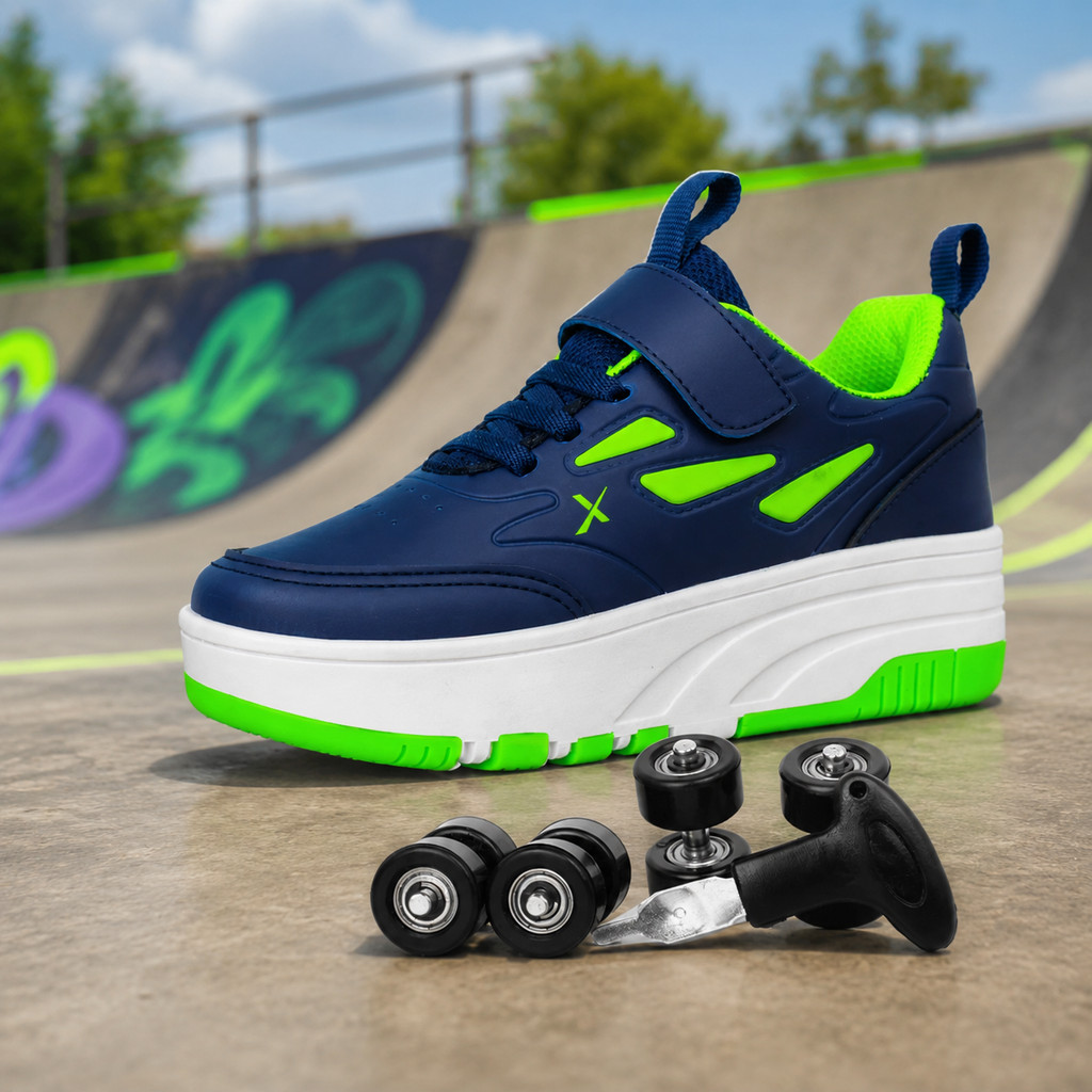 Tênis Infantil Patins De Rodinha Skatenis Unissex Criança Skate Diversão Brinquedo Macio Calce Facil