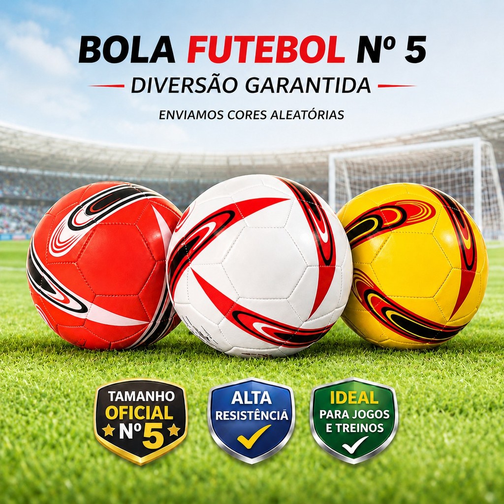 Bola de Futebol Campo Nº5 Tamanho Oficial Alta Durabilidade para Treino e Partidas Cores Aleatórias