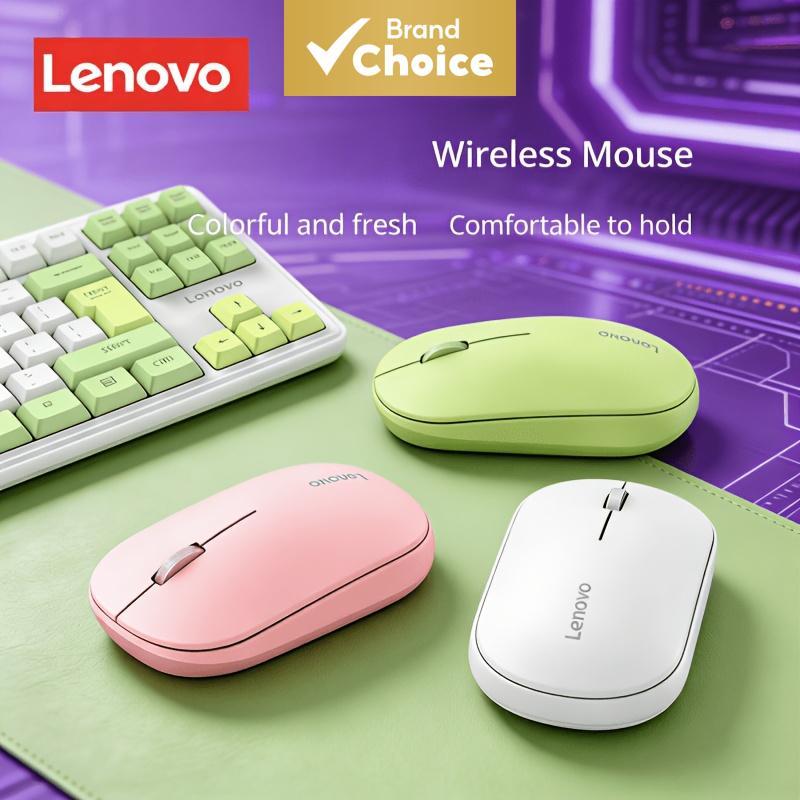 Mouse Silencioso Sem Fio Lenovo 2.4G, Ajuste de 800/1200/1600 DPI, Mouse de Computador Portátil Fino para