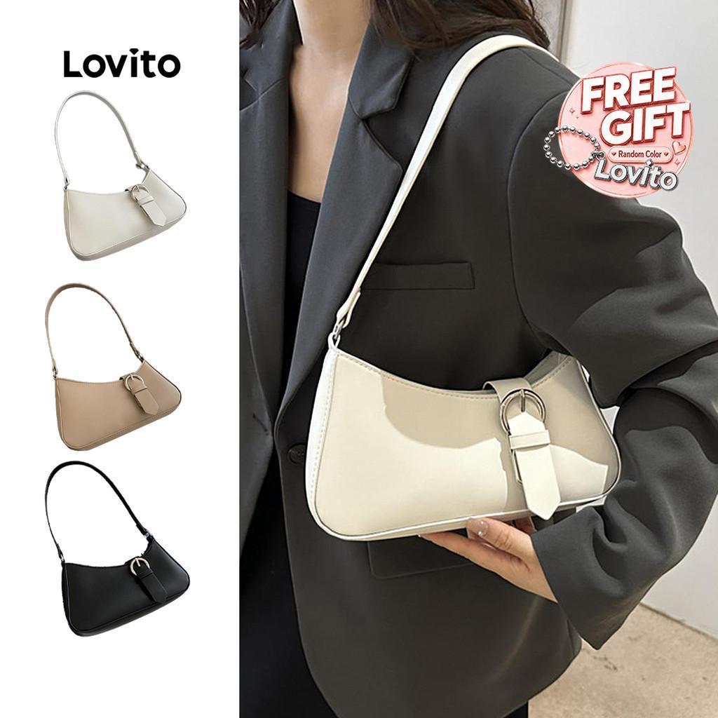 Lovito Elegante Bolsa de axila com fivela de Metal liso, bolsa de ombro e pequen