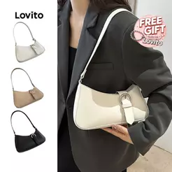 Lovito Elegante Bolsa de axila com fivela de Metal liso, bolsa de ombro e pequena para mulheres LFA74003