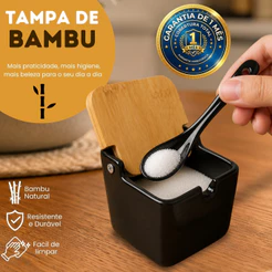 Saleiro Em Porcelana Manhattan Com Tampa De Bambu Premium