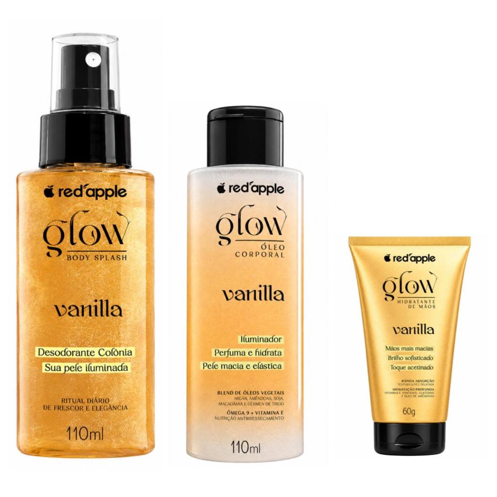 Kit 3 Itens Vanilla Glow: Body Splash 110ml + Óleo Corporal 110ml + Creme de Mãos 60g - Red Apple