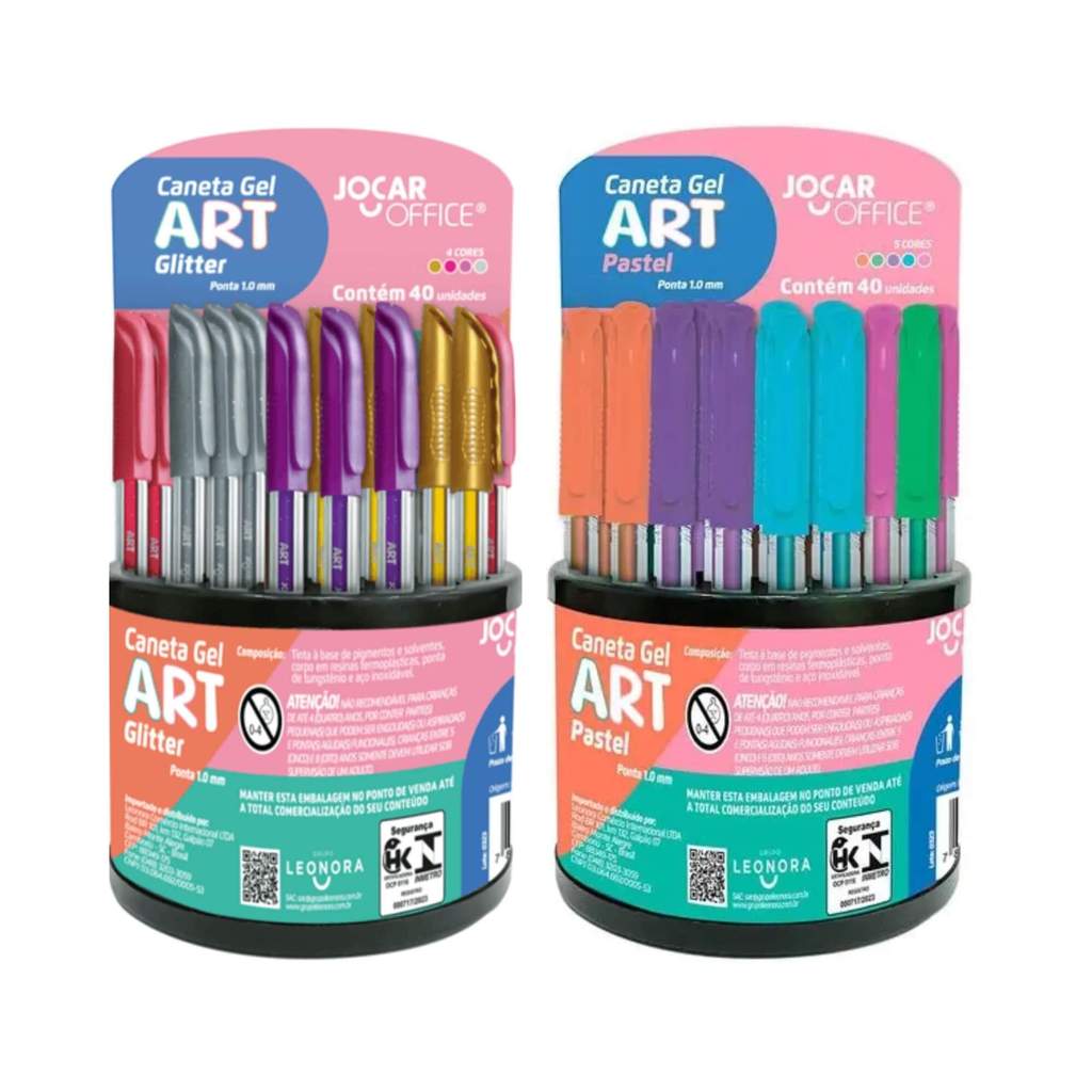 COMP Kit Canetas Gel Art Jocar Office para Escrita Criativa - Caneta Gel Art 1.0 Glitter e Pastel
