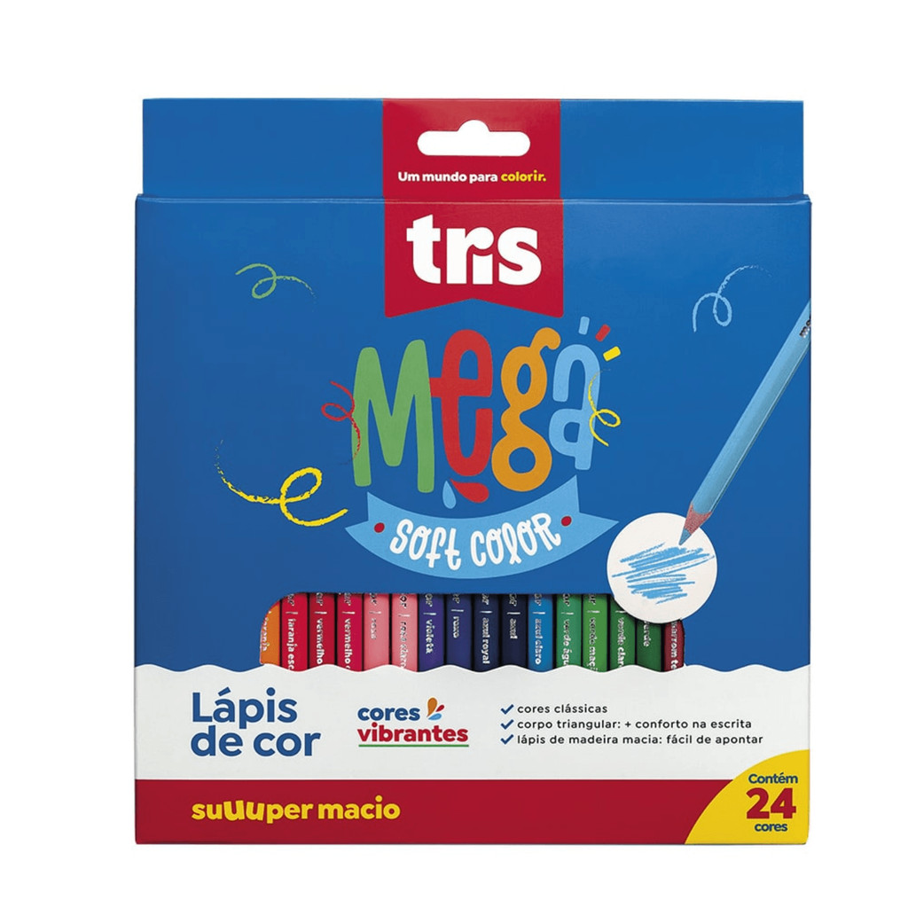 Lápis de Cor Mega Soft Color c/ 24 Cores - Tris  