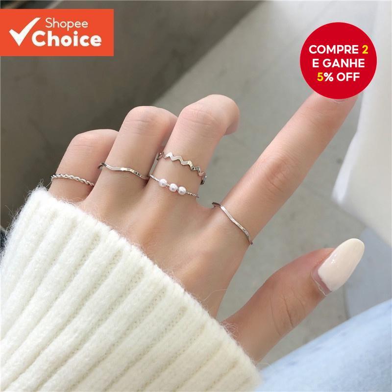Conjunto De Anel De Pérola Ondulado Estilo Coreano Japonês Para Mulheres Joias Minimalistas Presente