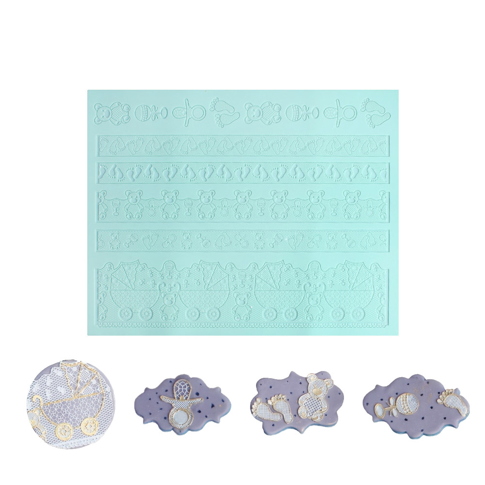 Tapete de Silicone com Tema de Chá de Bebê KALAIEN, Padrão de Urso, Pegada de Pé, Carrinho de Bebê, Tapete de Impressão