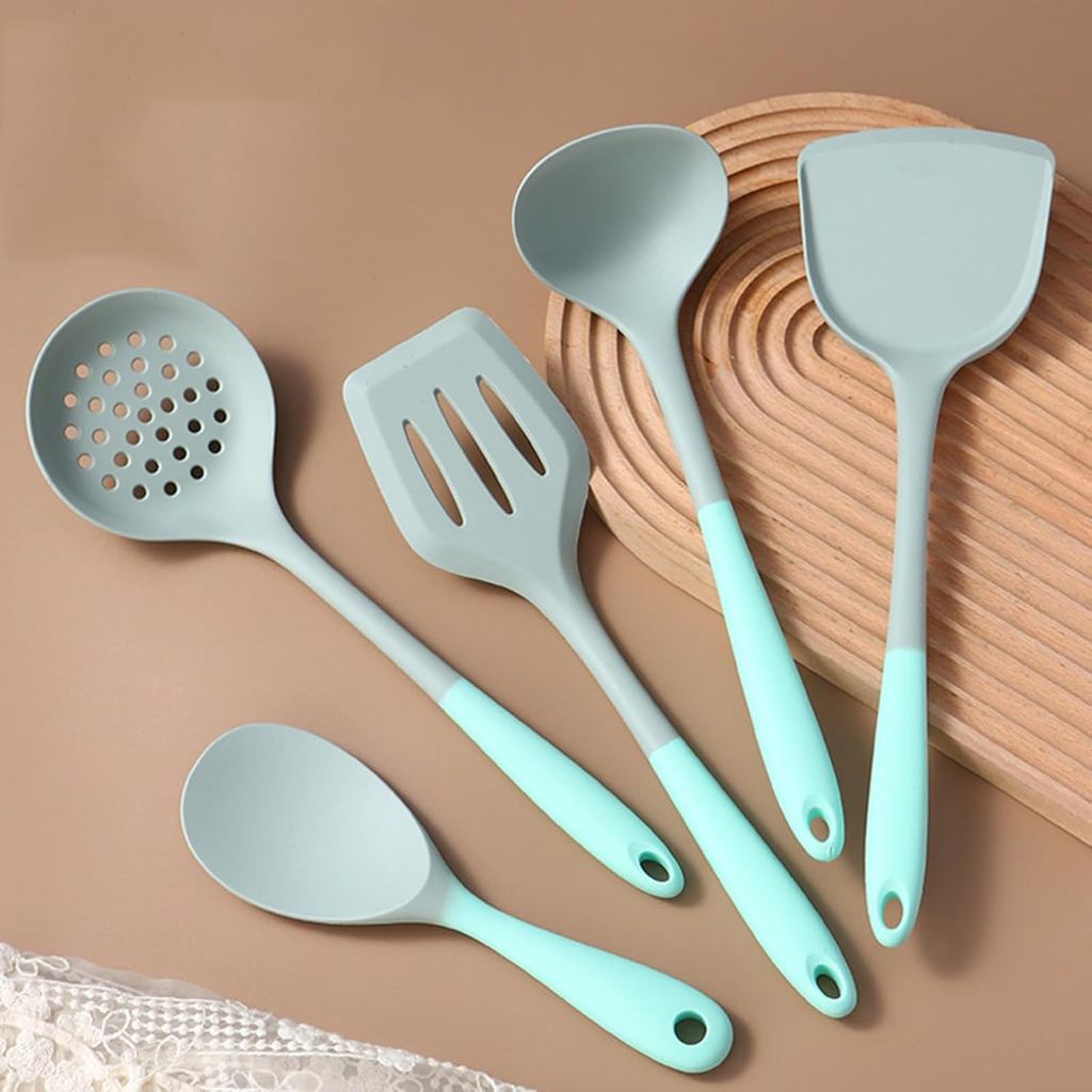 Conjunto de Utensílios de Cozinha de Silicone de 5 Peças, Conjunto de Cozinha, Utensílios de Cozinha de Silicone com Cab