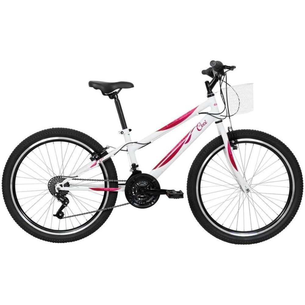 Bicicleta Juvenil Caloi Ceci Aro 24 21 Marchas Freio V-Brake Quadro Aço Branca