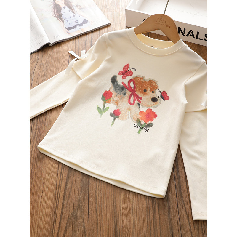 2026 primavera novo estilo meninas camiseta de manga comprida médio grande crianças primavera dos desenhos animados impr