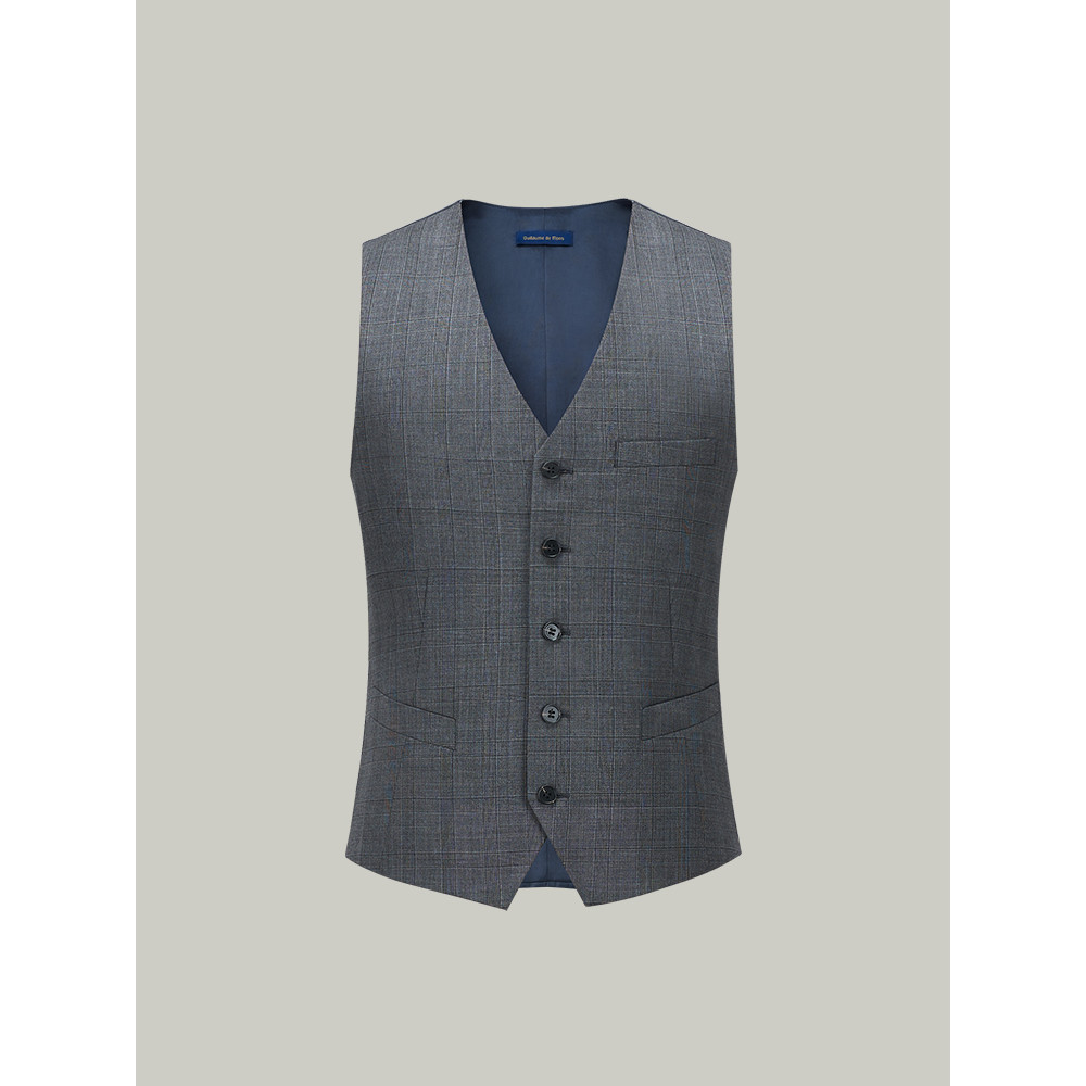 Aojia colete masculino textura de lã pura 2025 novo estilo negócios Formal Wear verão cinza terno colete xadrez