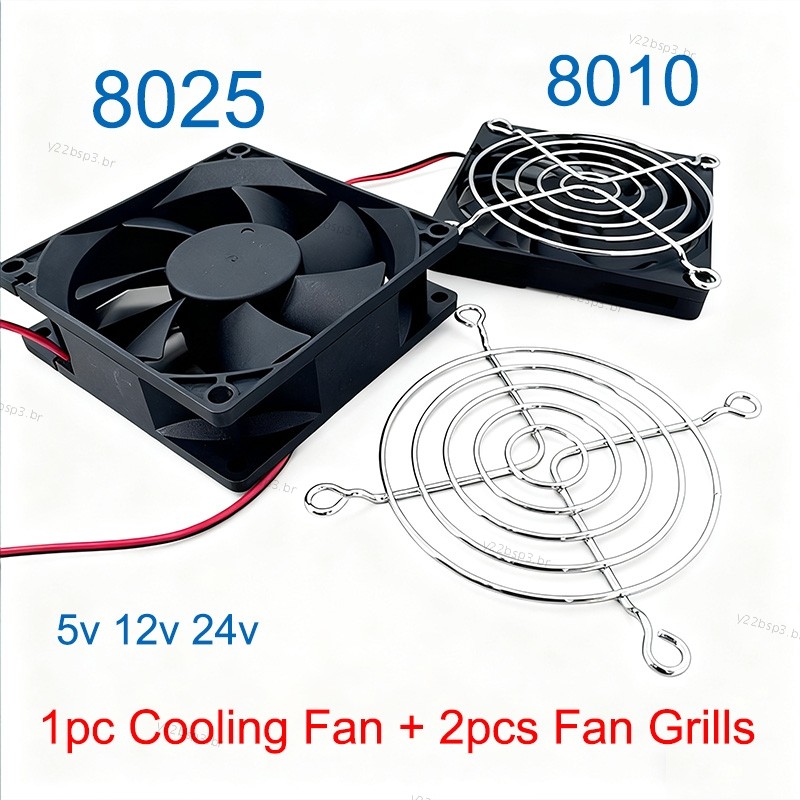 Ventilador De Resfriamento Com Grades De 80mm 5V 12V 24V 8010 8025 DC Sem Escova Para Computador mini 22BR3
