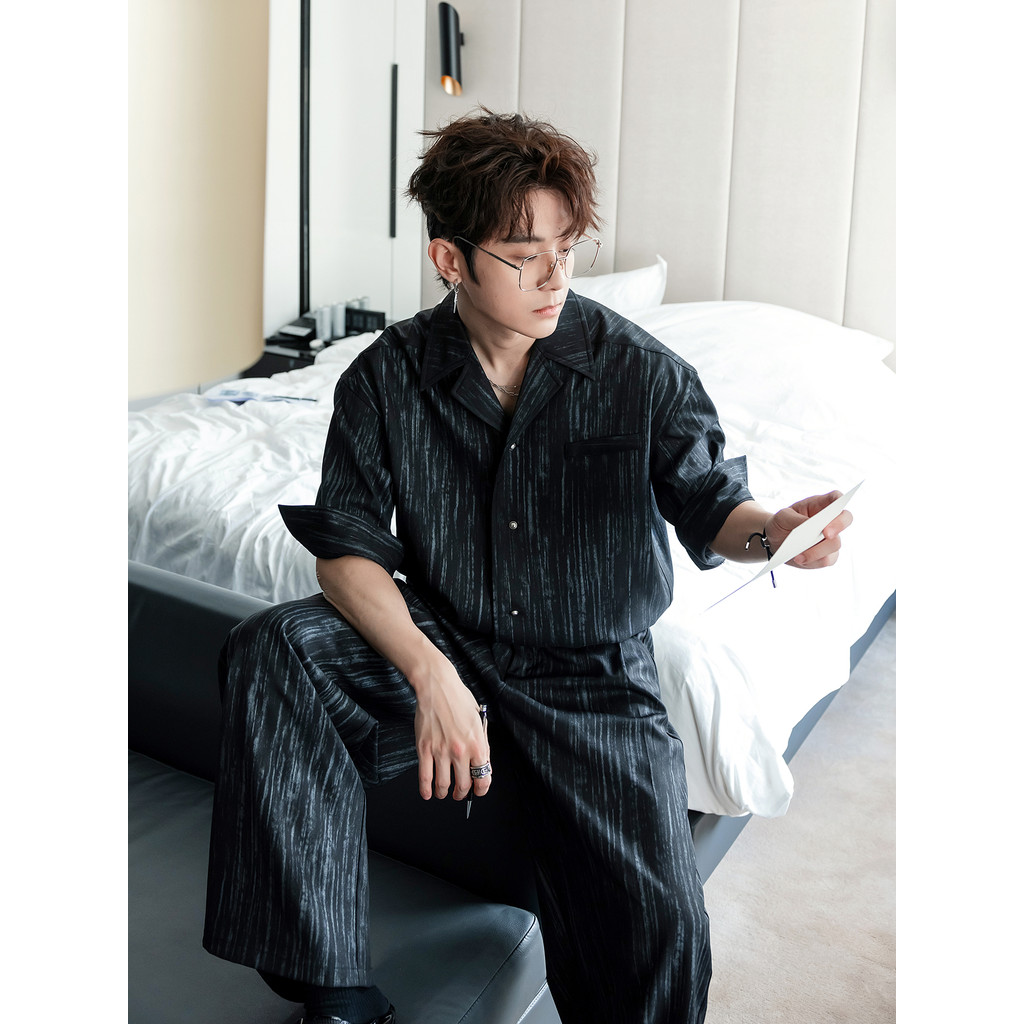 CHICERRO Siciliano Roupas Masculinas Estilo Americano Ruffian Bonito Estilo Angustiado Retro Gola Cubana Camisa Terno Ma