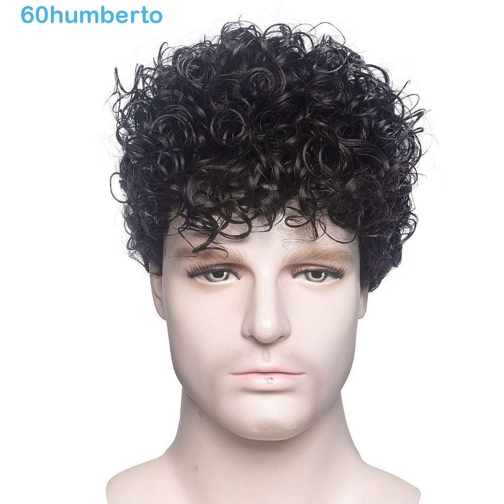 HUMBERTO Perucas Masculinas Curtas Onduladas , Encaracoladas Sintéticas Marrons Fofas , Peruca Masculina De Moda Natural
