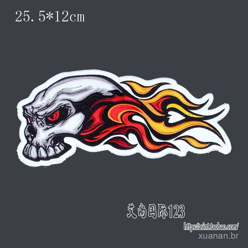 Patch de caveira em tecido de alta qualidade, acessório Harley bordado à mão, asas de 40cm, costura em chamas, etiqueta