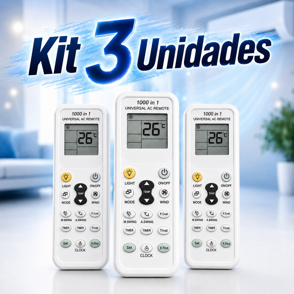 Kit 3 Controle Remoto Universal Split Ar Condicionado Marcas Lg Tcl Fujitsu Midea Carrier Gree York