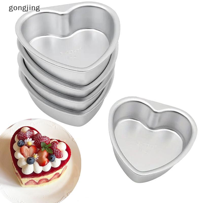 gongjing 3 Polegada Forma De Coração Bolo Pan Molde Fundo Sólido Liga De Alumínio De Chocolate Prata Estanho De Coziment
