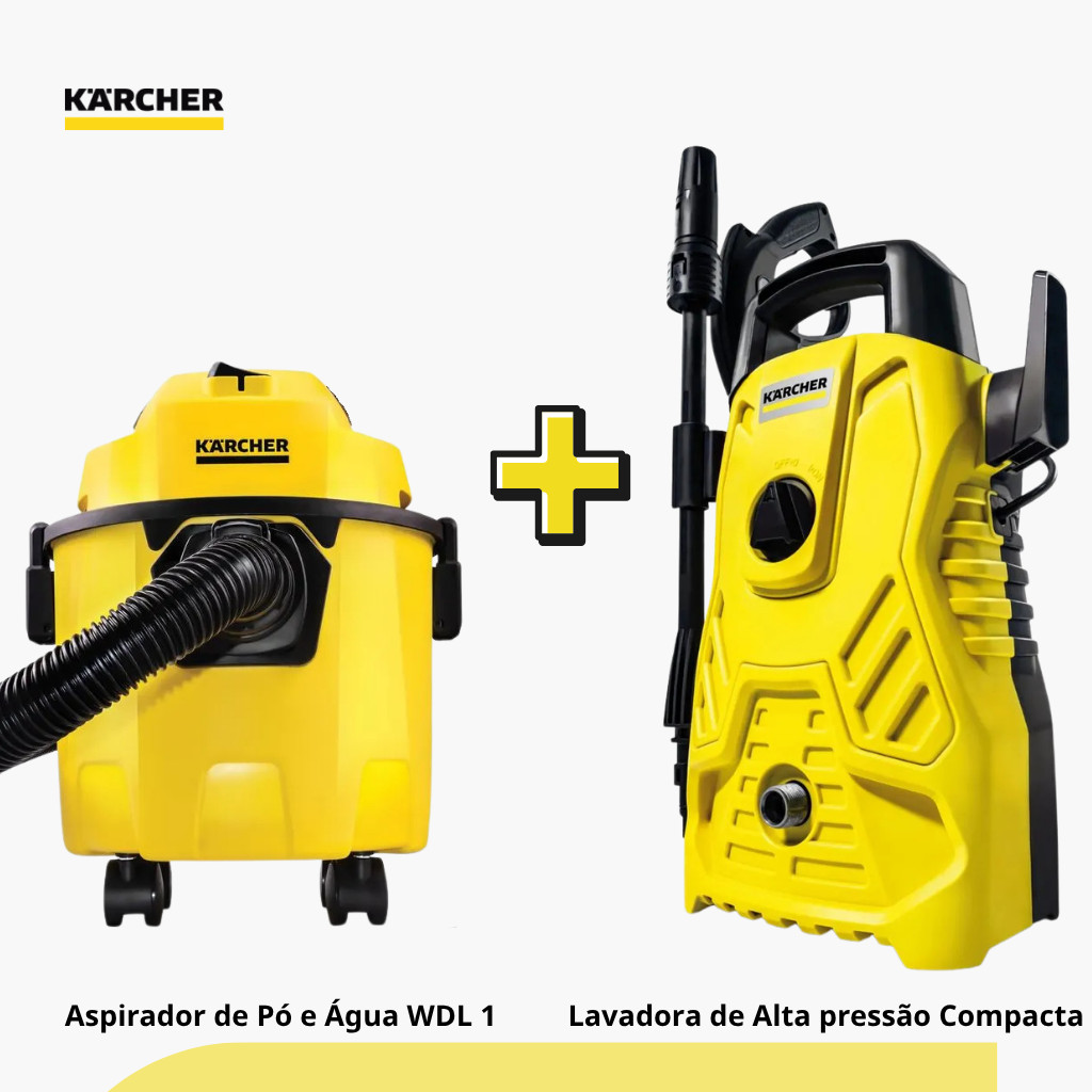 Kit Kärcher Lavadora de Alta Pressão Compacta 1500 PSI + Aspirador de Pó e Líquidos WDL1