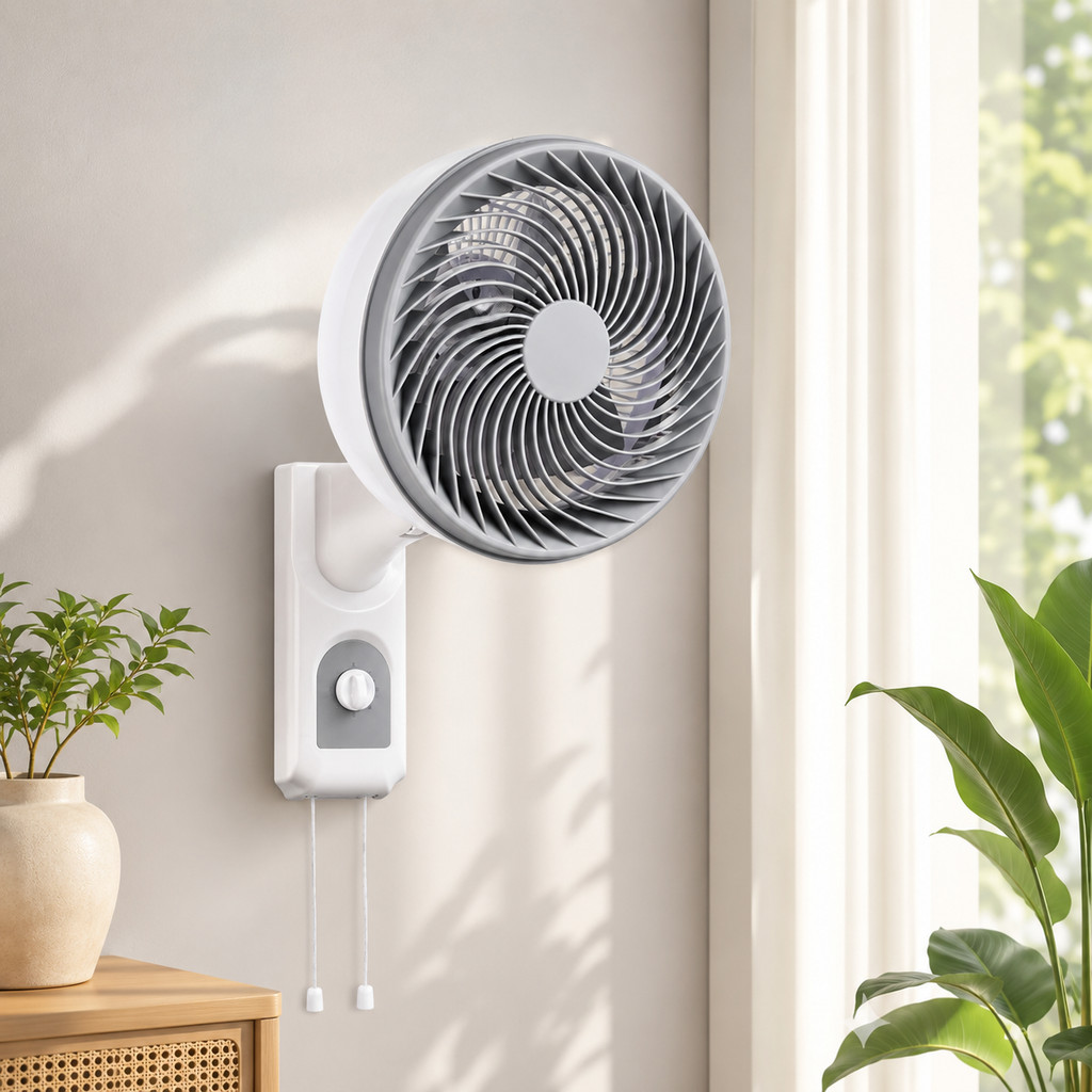 Ventilador de Parede 90W 5 Pás Oscilante Silencioso 3 Níveis de Velocidade