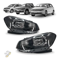 Par Farol Dianteiro Volkswagen Gol G6 13 2014 2015 2016 Foco Simples Mascara Negra