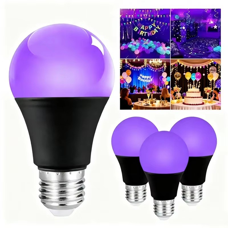 12W E27 UV Roxo Preto Lâmpada 3 Pçs Brilho No Escuro Fontes De Festa Luz Negra Barra Fluorescente Decoração