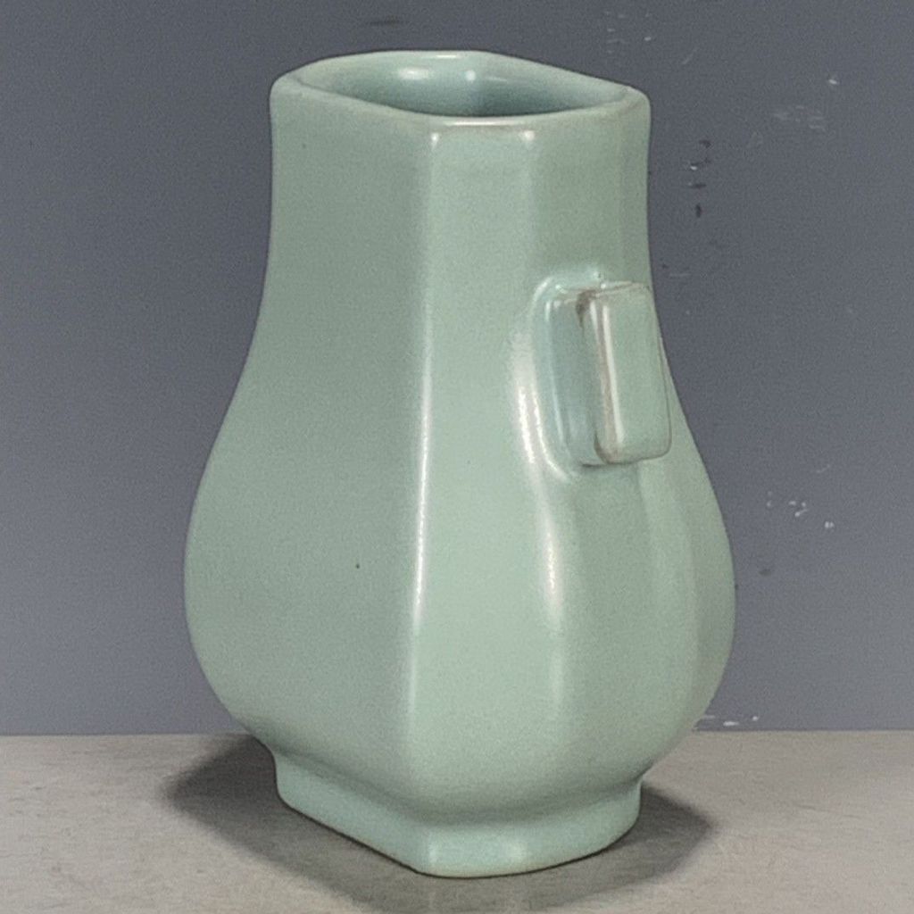 Dinastia Song de Porcelana Antiga Ru Forno Ru Porcelana Azure Esmalte Peça Aberta Orelhas Duplas Através de Orelhas Pequ