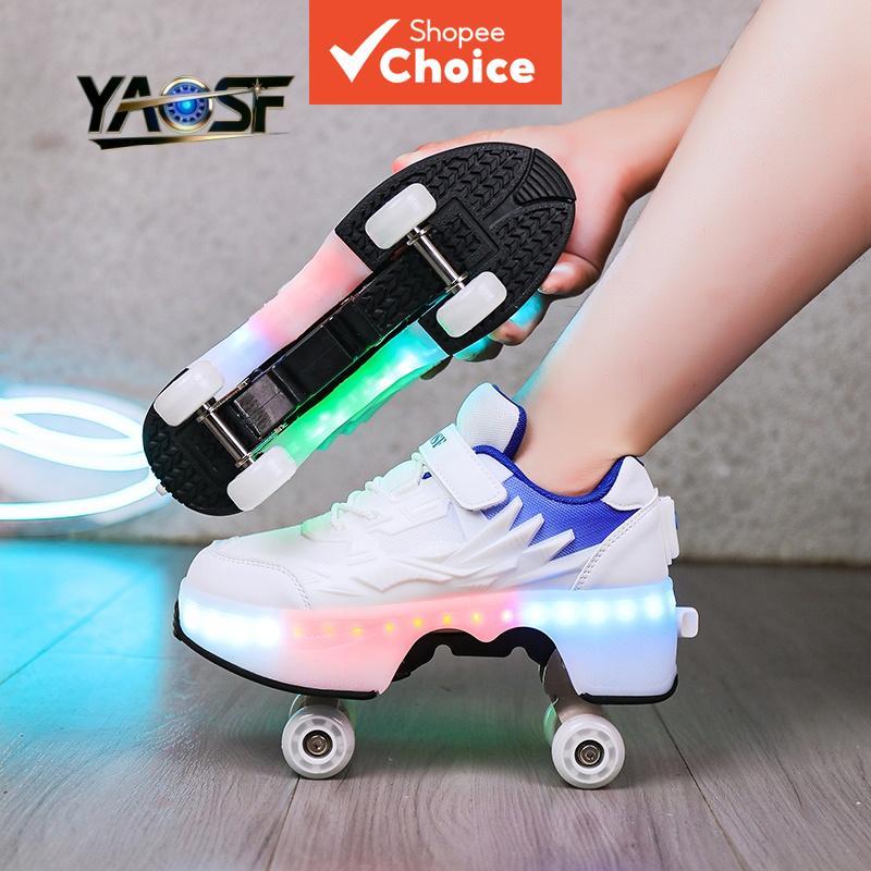 Patins de quatro rodas transformáveis para crianças e patins de gelo com luz LED para adultos, ideais para passeios ao