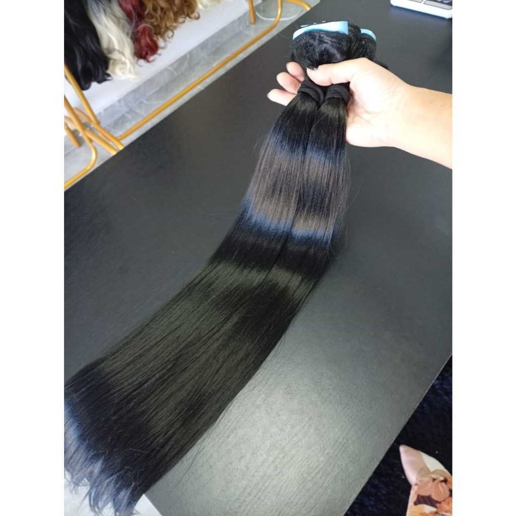 Aplique de Cabelo na Fita Adesiva Mega Hair Natural Fibra Russa Liso Preto 50cm Premium