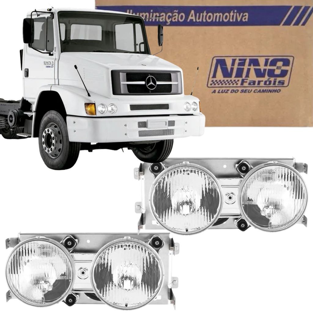 Par de Farol Principal para Mercedes-Benz HPN 1214 / 1418 / 1620 / 1634 / LS1938 / 2635 - Duplo - 2000 a 2011 (Nino F-14