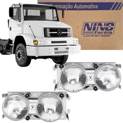 Par de Farol Principal para Mercedes-Benz HPN 1214 / 1418 / 1620 / 1634 / LS1938 / 2635 - Duplo - 2000 a 2011 (Nino F-14