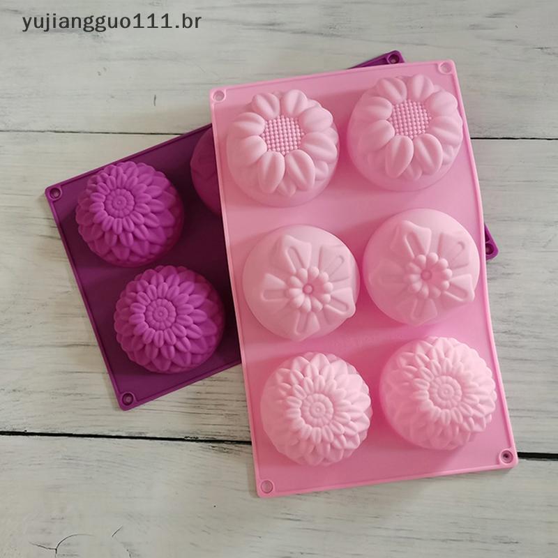 # Novo 1Pc 6 Cavidade 3 Flores Diferentes E Plantas Forma Molde De Chocolate De Silicone DIY Sabonete Artesanal Bolo De