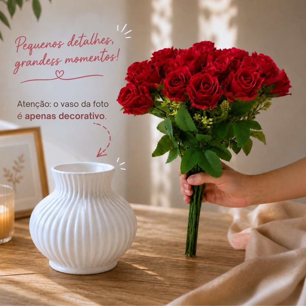 Kit 24 Botões Flores Rosas Buquê Arranjo Folhagem Artificiais Para Decoração - Castela · foto 2