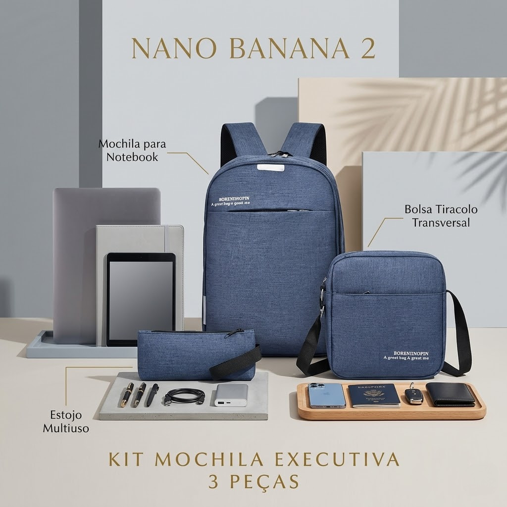 Kit Mochila Masculina Notebook Escolar Impermeável Transversal 3 Pçs