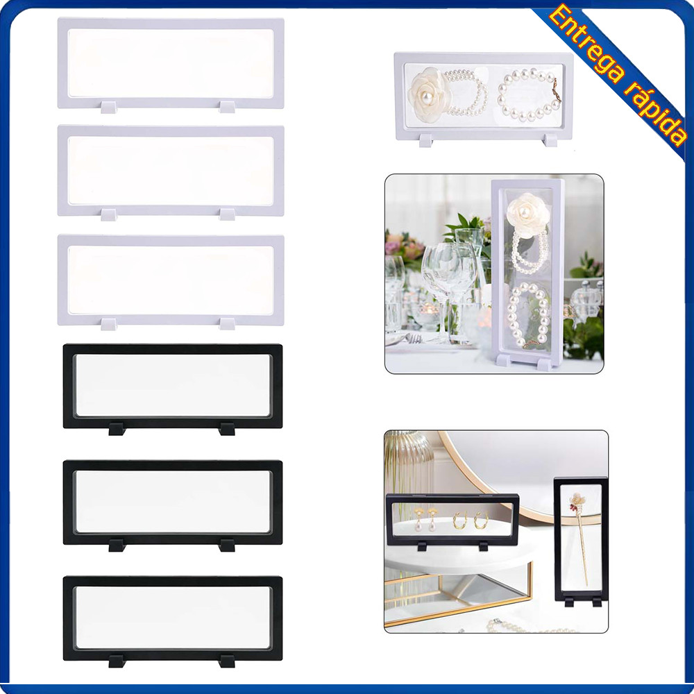 3pcs caixa de exibição flutuante 3D preto/branco (único 9x23x2cm) com 6 suportes Material PS