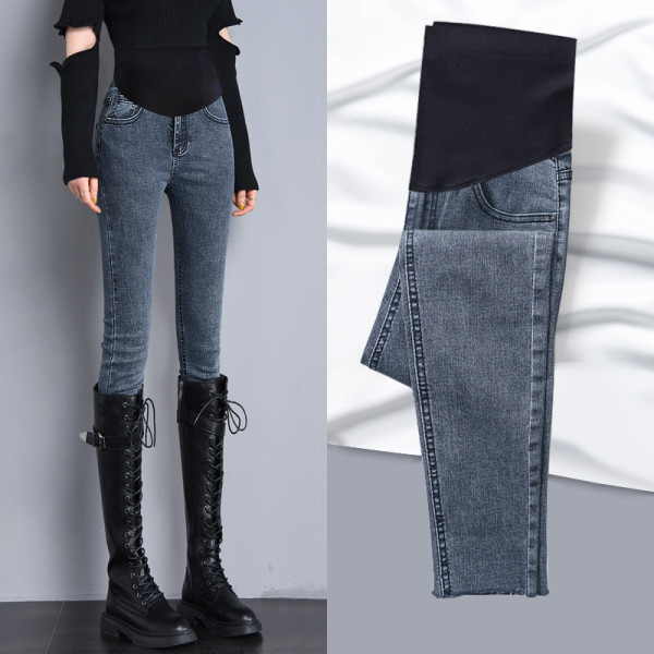 Calças de brim de maternidade roupas de outono 2023 novo estilo exterior usar calças magras influenciador Leggings elást