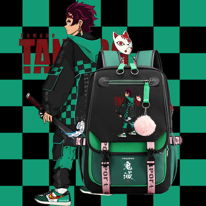 Mochila de merchandising de Demon Slayer japonês, grande capacidade, para adolescentes, estudantes, mochila escolar, com