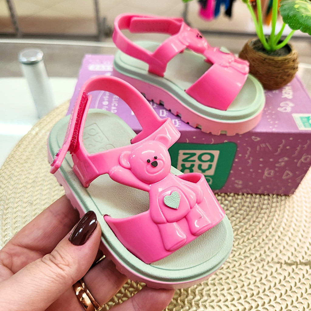 Sandália Infantil Feminina Zaxy Ursinho Tratorada com Velcro