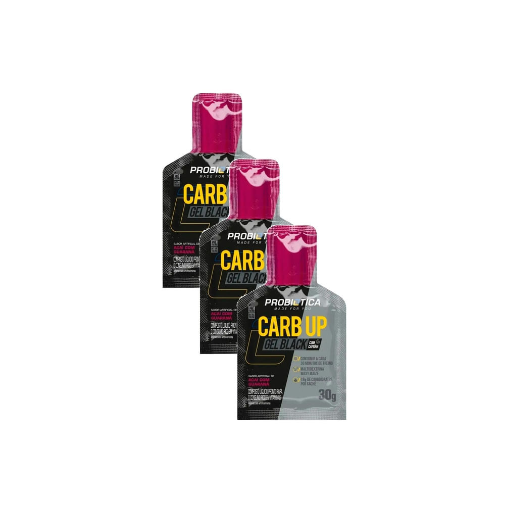 Kit 3 Carb Up Probiotics Gel Black Sabor de Açai com Guaraná 30g