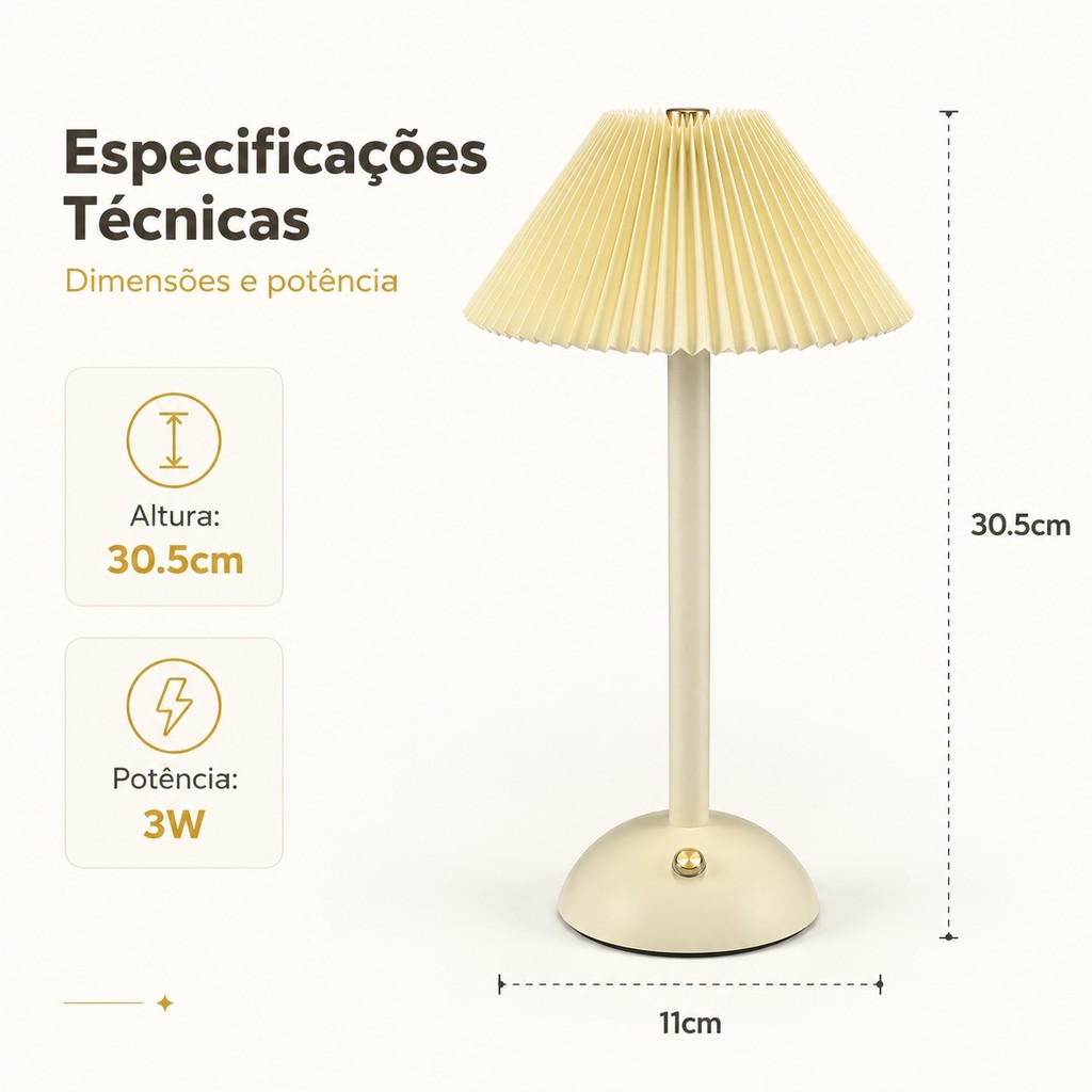Abajur de Mesa Plissado LED 3 Cores Minimalista Creme — foto 7